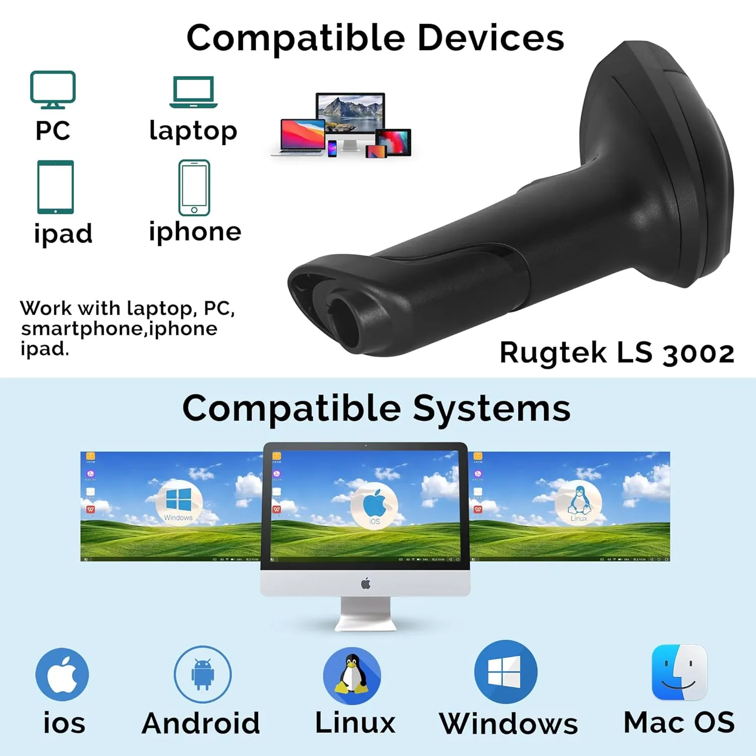 RUGTEK USB Barcode Scanner 2D LS-3002 view 2